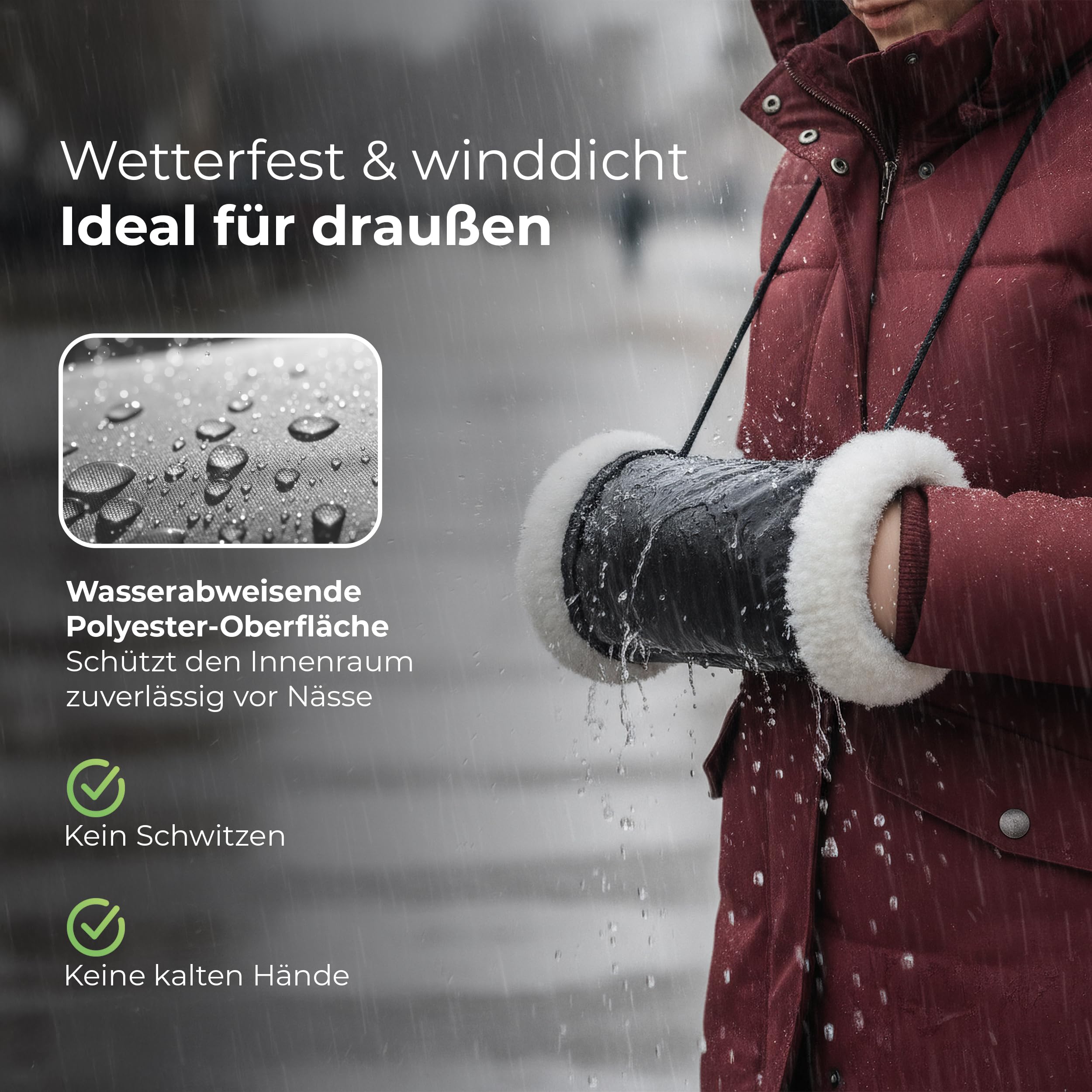 Handmuff Detail Schurwoll-Fuetterung
