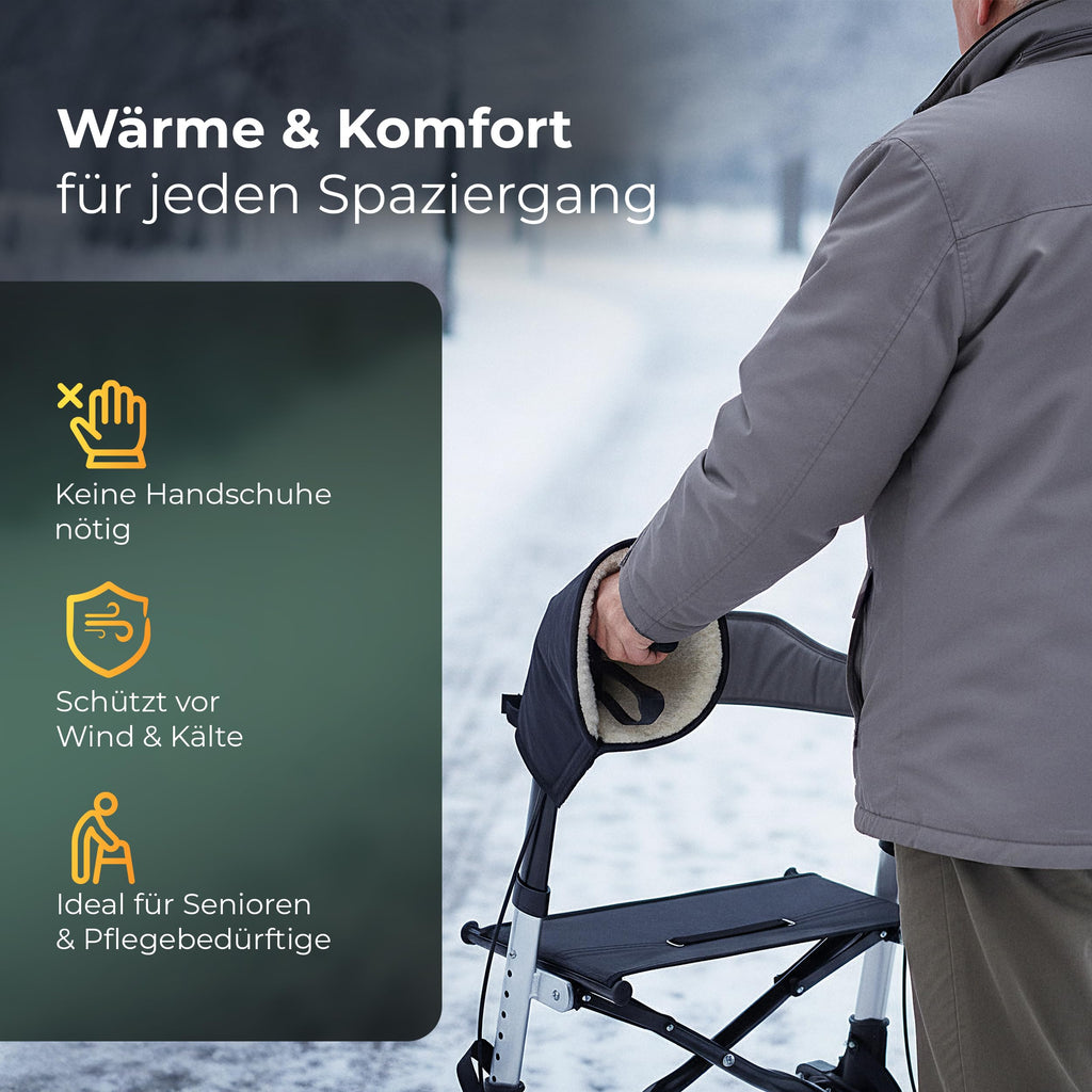 Rollator-Handwaermer am Schieber