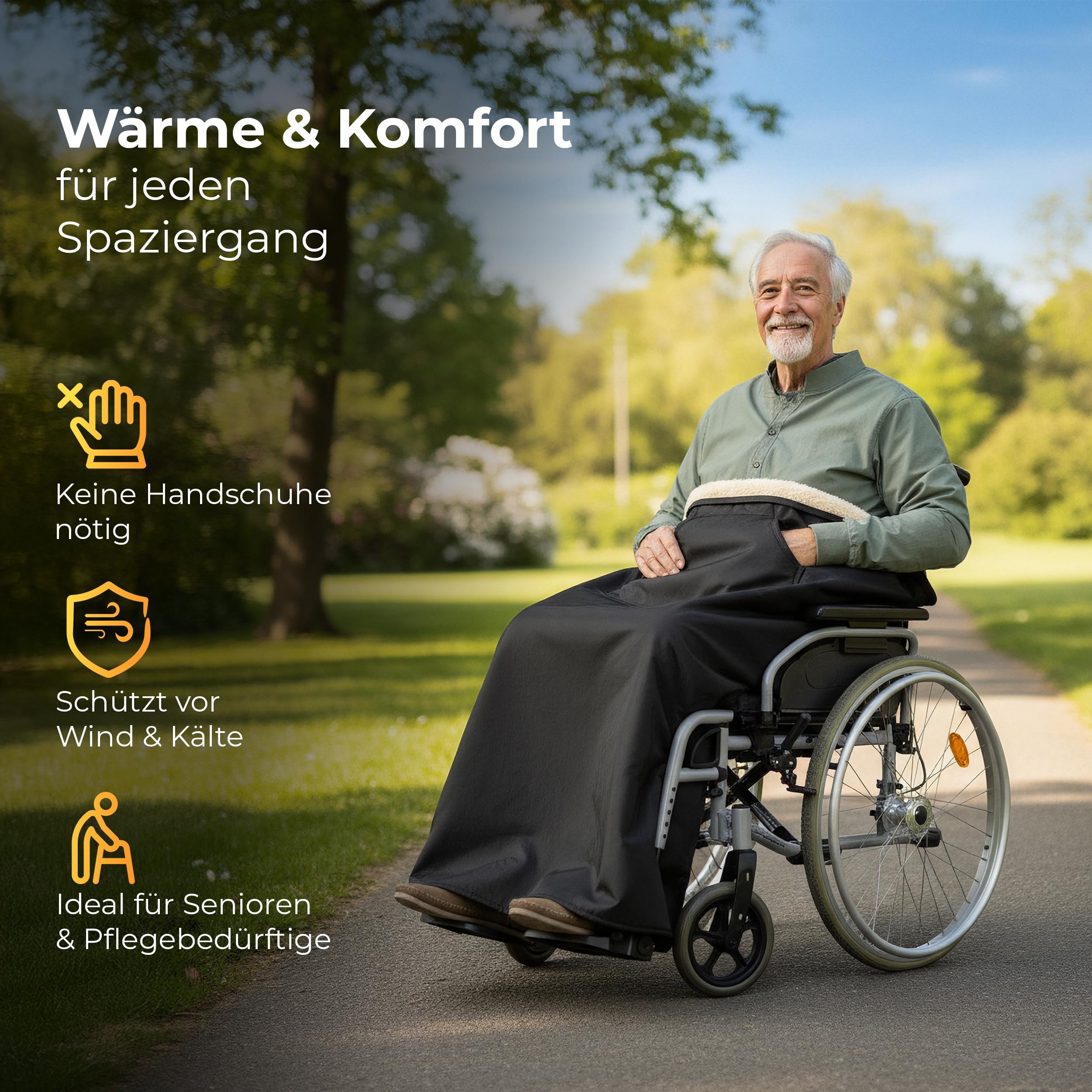 Kniedecke Outdoor am Rollstuhl